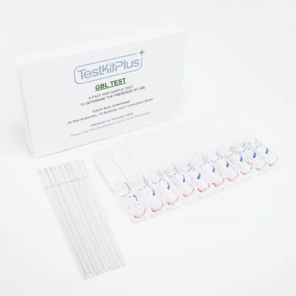 GBL Test Kit showing testing ampoules, mini spatulas and box packaging.