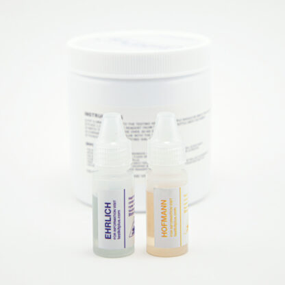 LSD Test Kit Package showing both Ehrlich and Hofmann reagents in front of a white jar.